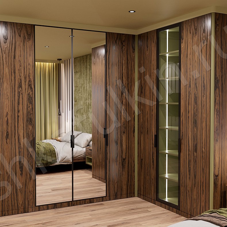 Угловой шкаф Витторио Зеленый Темные Древесный Современный  Спальня Для вещей Для белья