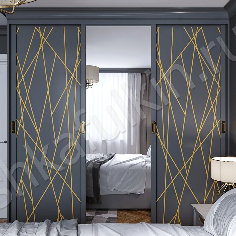 Изображение Корпусный шкаф-купе Золто Темные Серый Современный 3х створчатые Спальня Для вещей 3