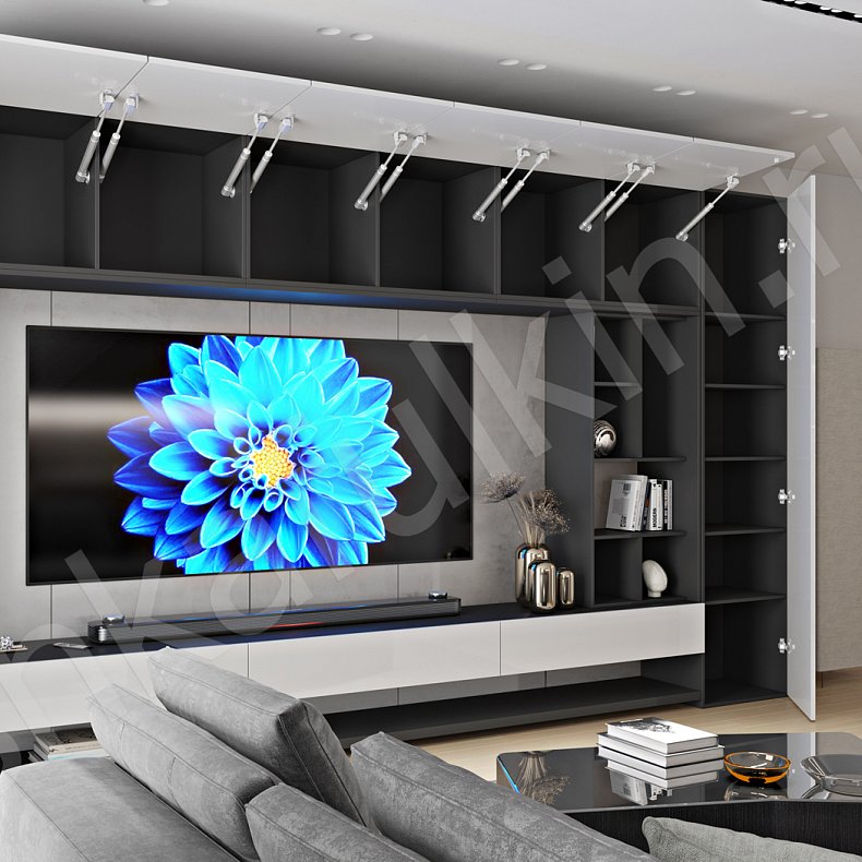 Изображение Стенка Рафинад Светлые Белый Современный 2х створчатые Гостиная Под ТВ Для декора Для книг 3