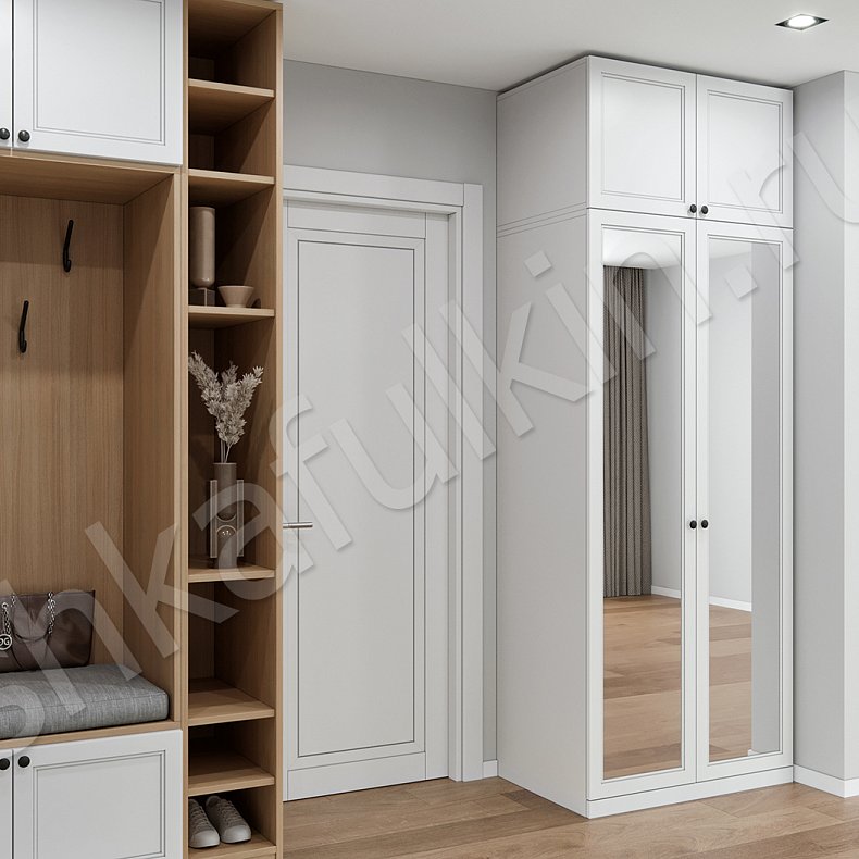 Прихожая Хюгге Белый Древесный Светлые Скандинавский 4х створчатые Прихожая Для вещей 11
