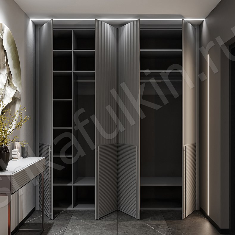 Встроенный шкаф Шондер Светлые Серый Минимализм 4х створчатые Прихожая Для вещей 3