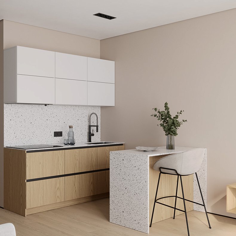 Изображение Кухня Монти Светлые Древесный Белый Скандинавский Для посуды 1