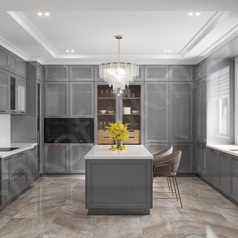 Кухня Минотти Серый Светлые Неоклассика   Для посуды Для декора 1