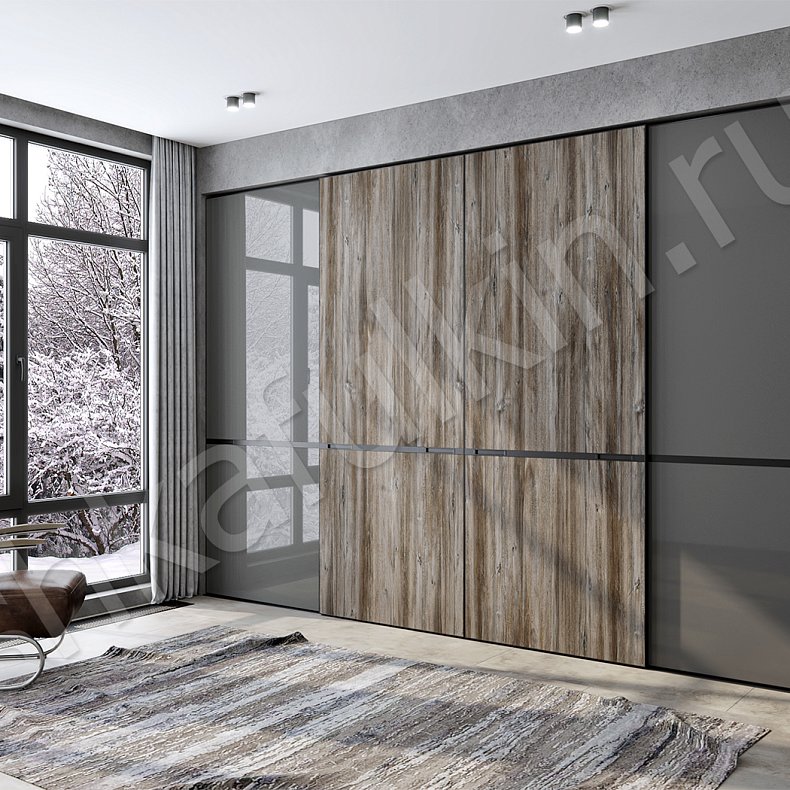 Шкаф-купе Форест Серый Темные Древесный Современный 4х створчатые Гостиная Для вещей
