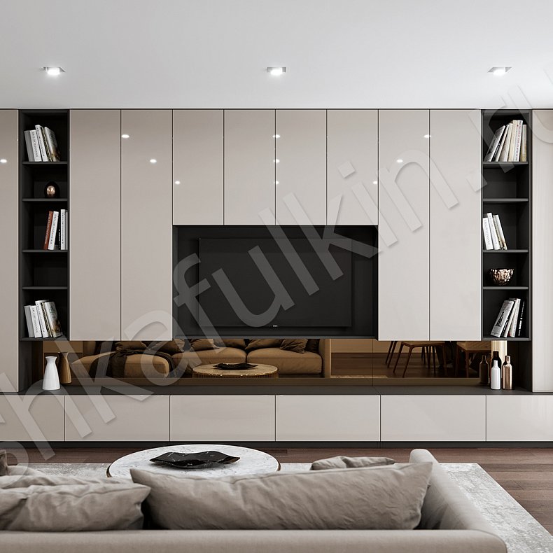 Изображение Стенка Ева Светлые Коричневый Современный 6и створчатые Гостиная Для вещей Под ТВ Для книг 1