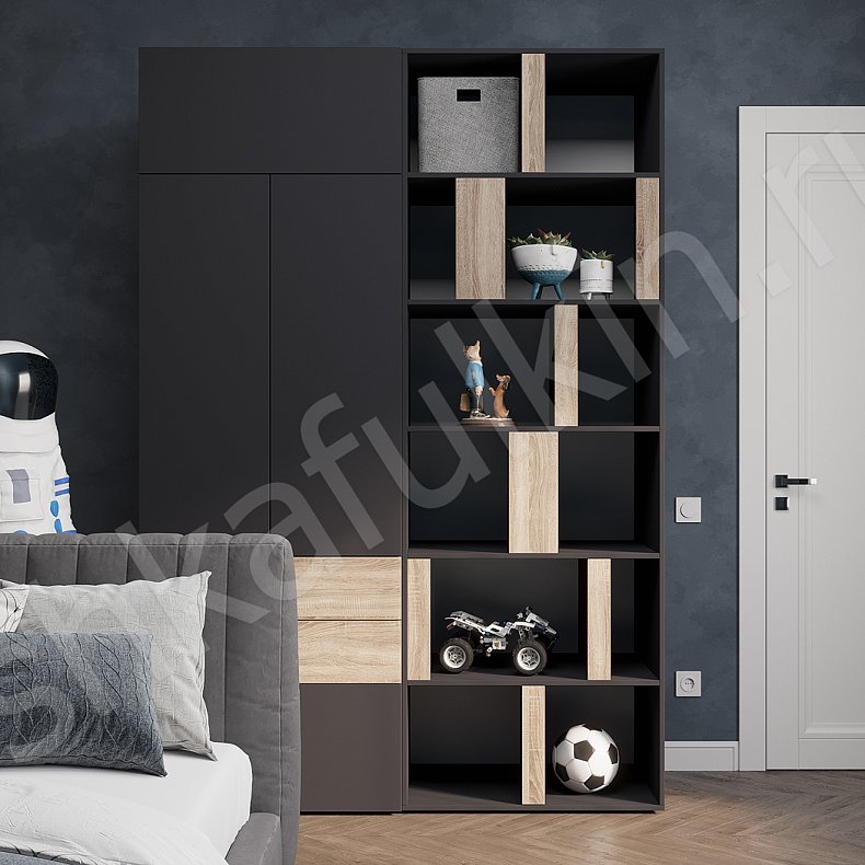 Изображение Шкаф Толли Темные Светлые Серый Древесный Черный Белый Скандинавский 2х створчатые Детская Для вещей Для декора Для книг Для белья 4