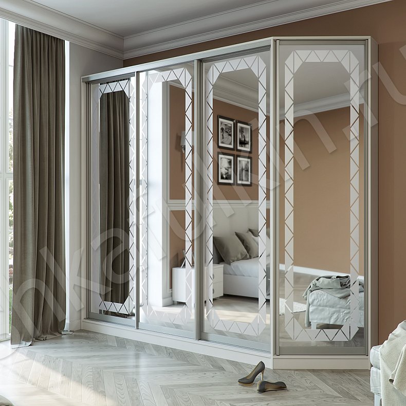 Корпусный шкаф-купе Орфей Светлые Белый Неоклассика 4х створчатые Спальня Для вещей