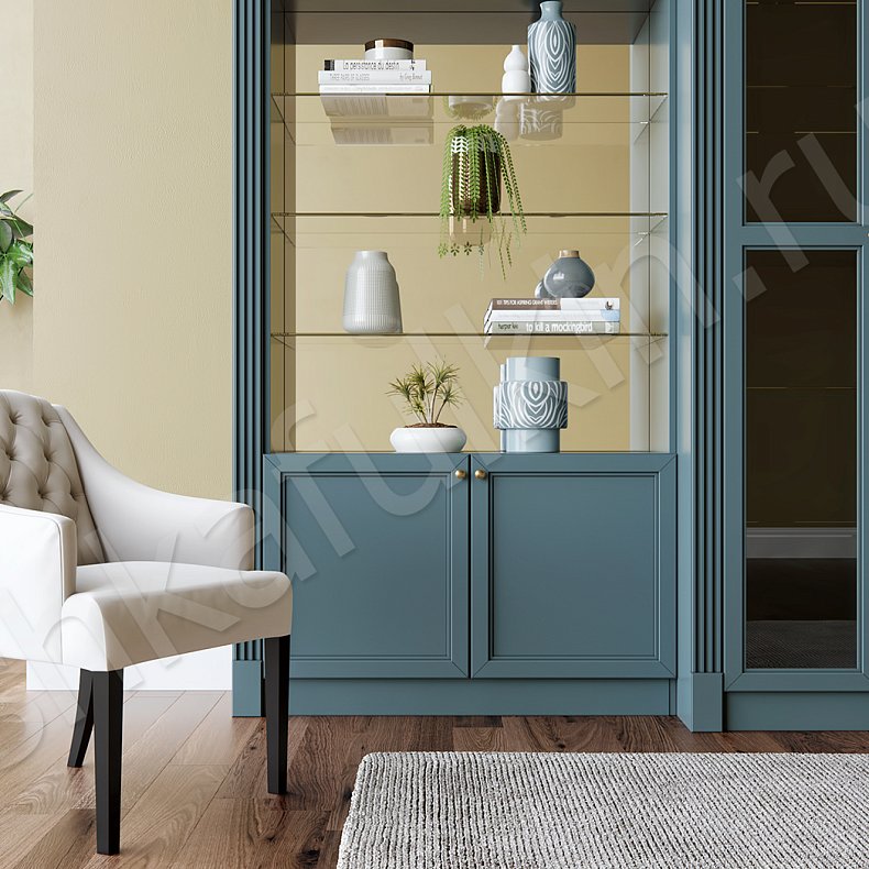 Изображение Стенка Жизель Светлые Белый Синий Темные Классика 2х створчатые Гостиная Для книг Для декора Для посуды 6