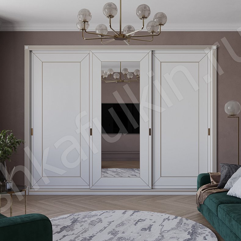 Изображение Шкаф-купе Родригес Белый Золото Светлые Классика 3х створчатые Гостиная Для вещей 1