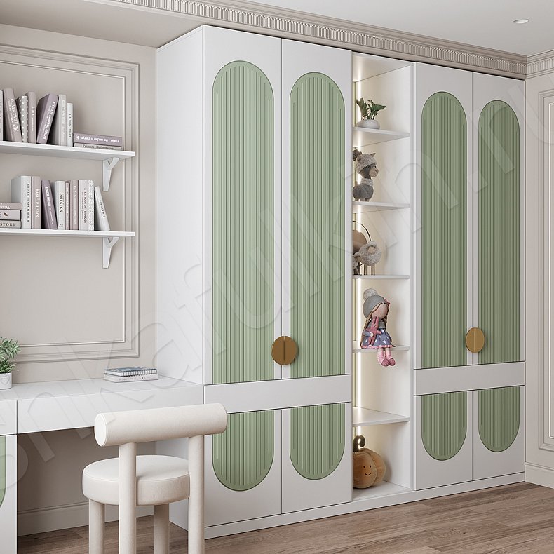 Детская Астория Белый Зеленый Современный 4х створчатые Детская Для книг Для декора Для вещей 3