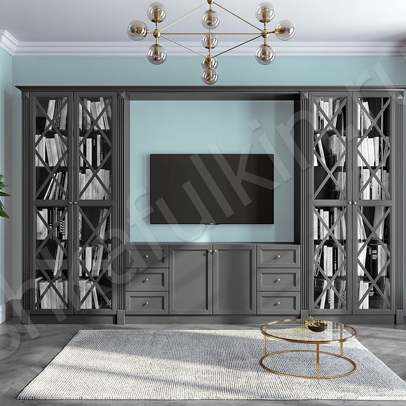 Стенка Фрейд Темные Серый Классика 4х створчатые Гостиная Для книг Под ТВ