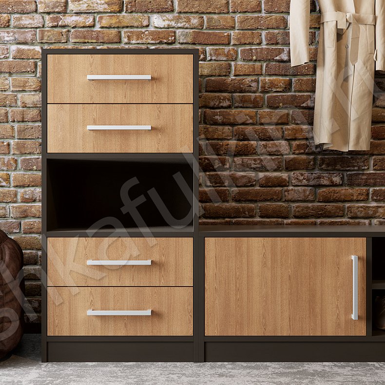 Прихожая Лофт Черный Древесный Светлые Лофт 2х створчатые Коридор Для вещей 1