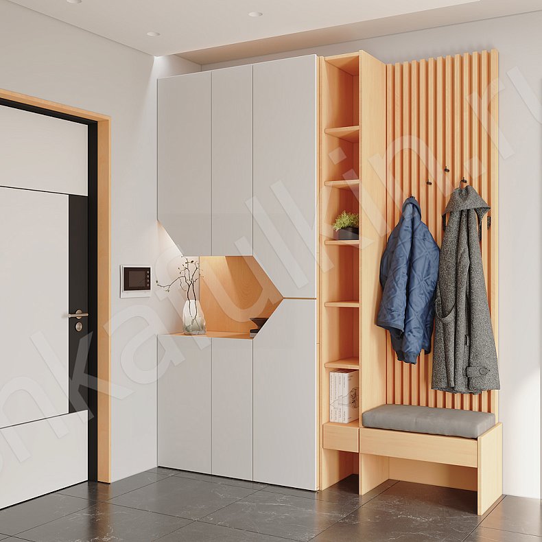 Изображение Прихожая Сальма Темные Серый Коричневый Белый Минимализм 2х створчатые Прихожая Для вещей 8