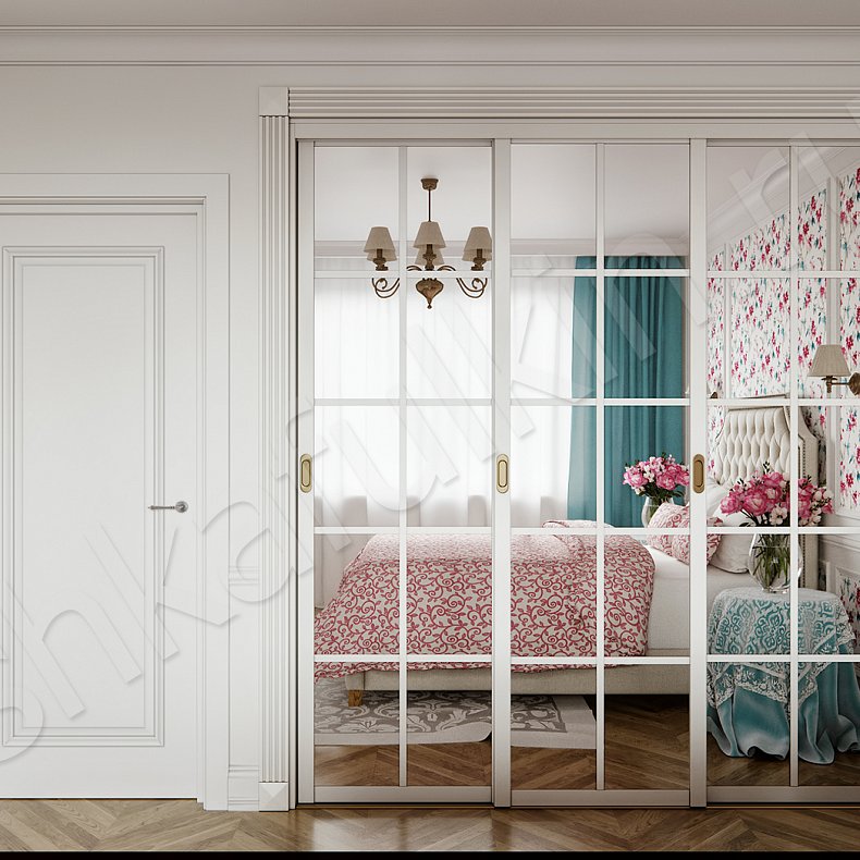 Изображение Встроенный шкаф-купе Шарлотта Белый Светлые Классика 3х створчатые Спальня Для вещей 1