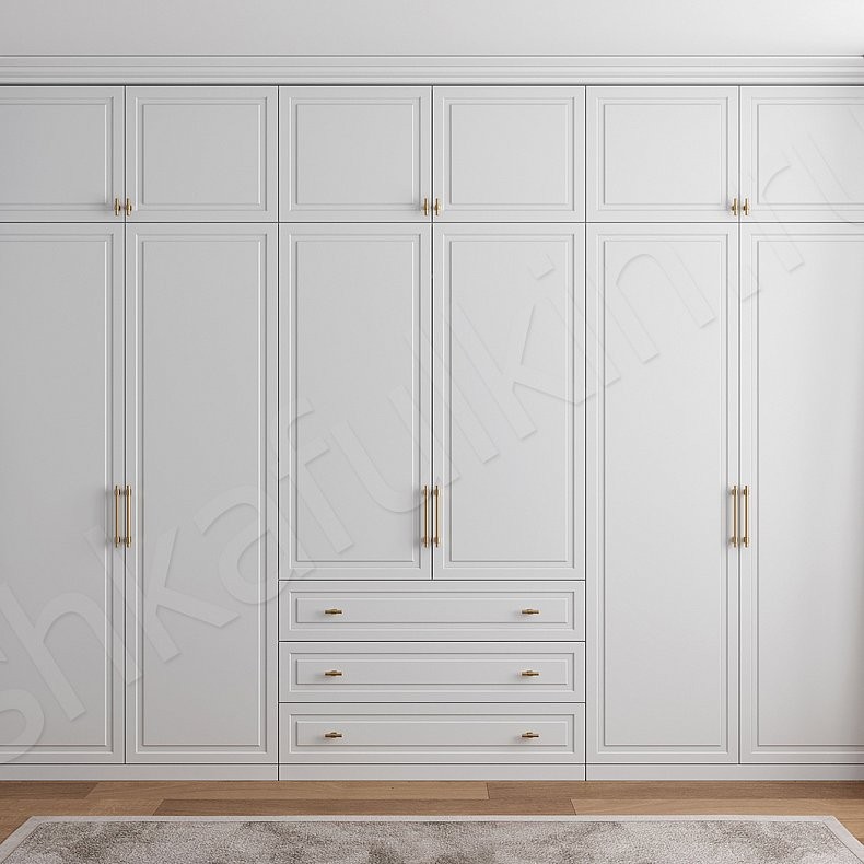 Шкаф Брикелл Белый Синий Светлые Классика 6и створчатые Спальня Для вещей 8