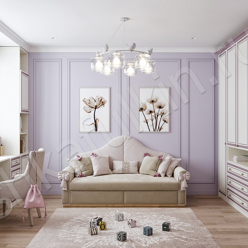 Изображение Детская Лора Белый Цветной Розовый Светлые Зеленый Классика 4х створчатые Детская Для книг Под ТВ Для вещей 8