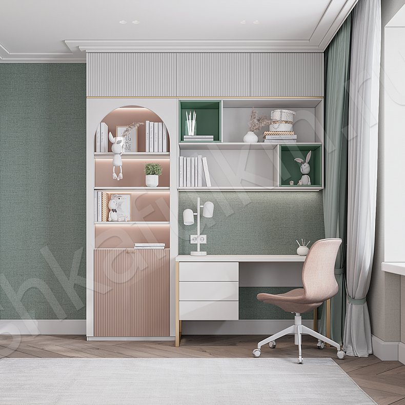 Изображение Детская Ариэль Розовый Светлые Неоклассика 4х створчатые Детская Для книг Для вещей 9