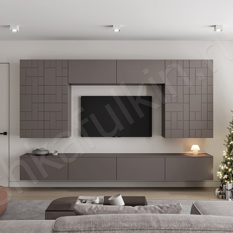 Изображение Стенка Честер Темные Серый Современный 4х створчатые Гостиная Для книг Под ТВ 1