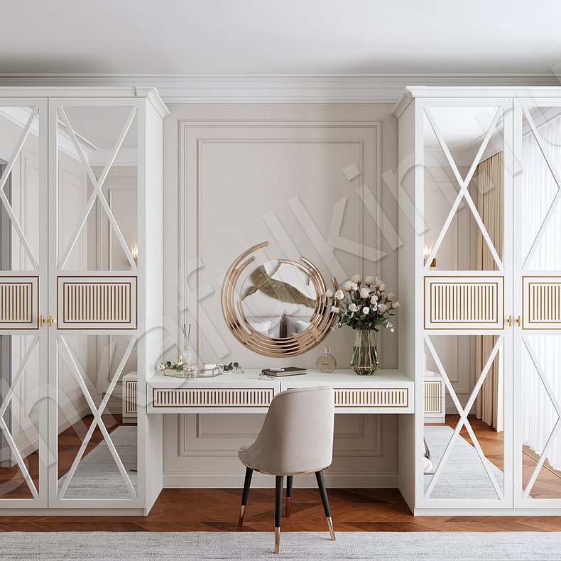 Гарнитур Нефертити Светлые Золото Белый Классика 4х створчатые Спальня Для вещей