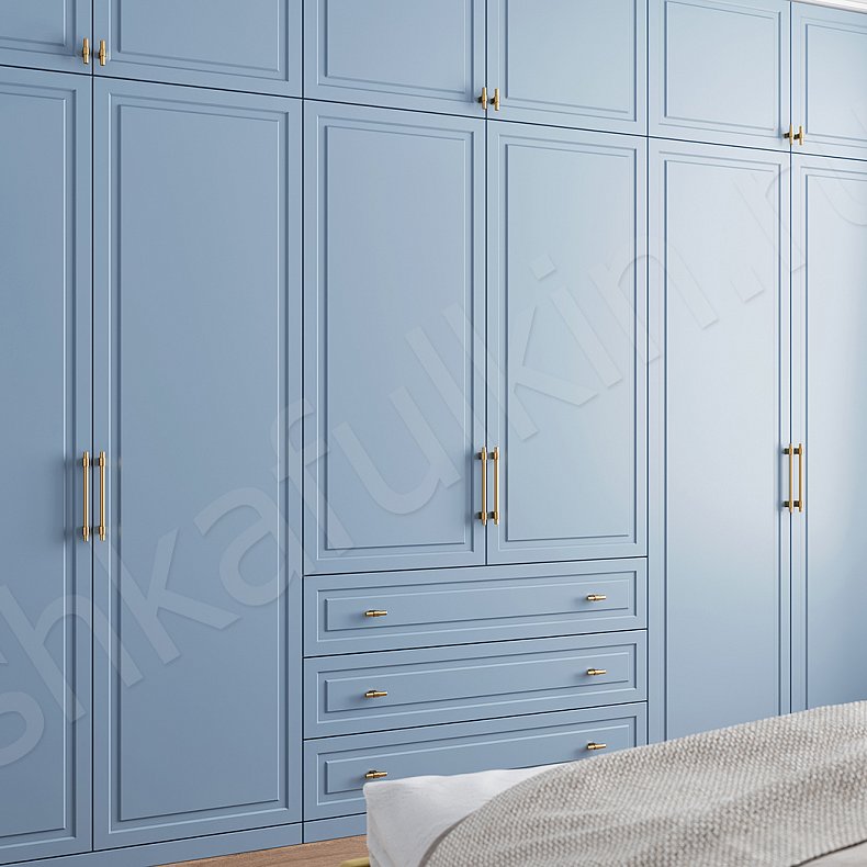 Шкаф Брикелл Белый Синий Светлые Классика 6и створчатые Спальня Для вещей 1
