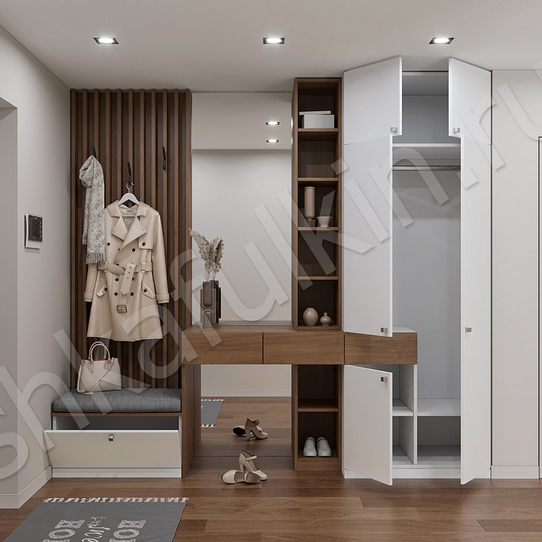 Прихожая Йона Светлые Древесный Белый Скандинавский 2х створчатые Прихожая Для вещей 4