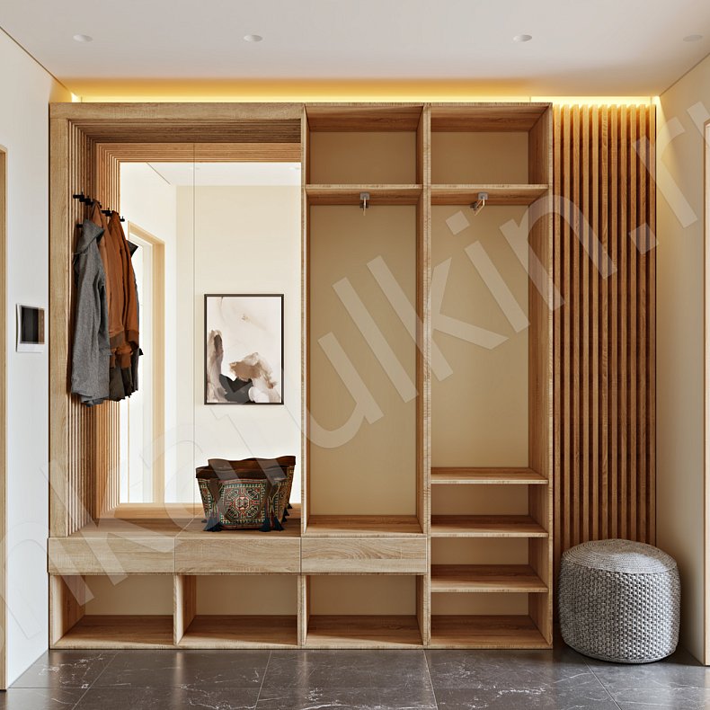 Изображение Прихожая Ника Темные Светлые Серый Коричневый Древесный Черный Белый Скандинавский 2х створчатые Прихожая Для вещей 8