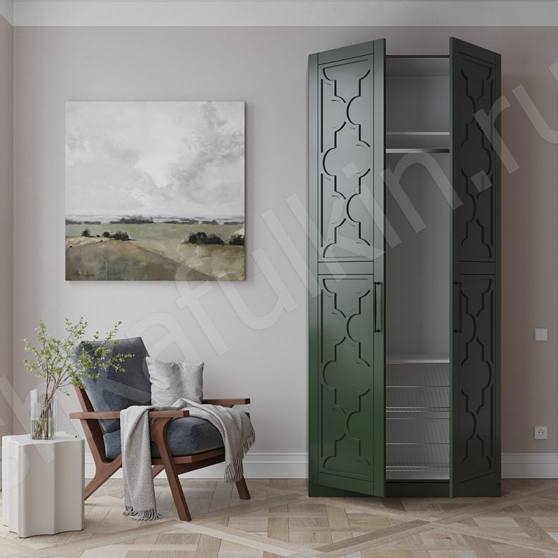 Изображение Шкаф 2 двери Пифагор Зеленый Темные Современный 2х створчатые Гостиная Для вещей 2