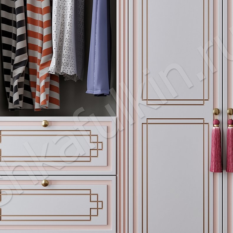 Гардеробная Сюзанна Золото Белый Классика 6и створчатые Гардеробная Для вещей Для белья 3