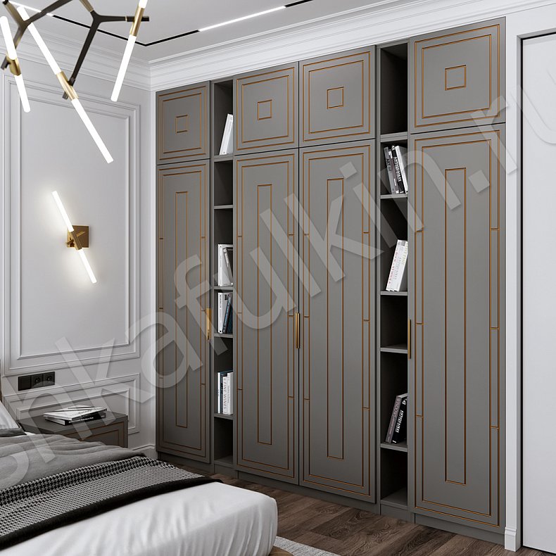 Гарнитур Дельта Золото Светлые Серый Модерн 4х створчатые Спальня Для вещей