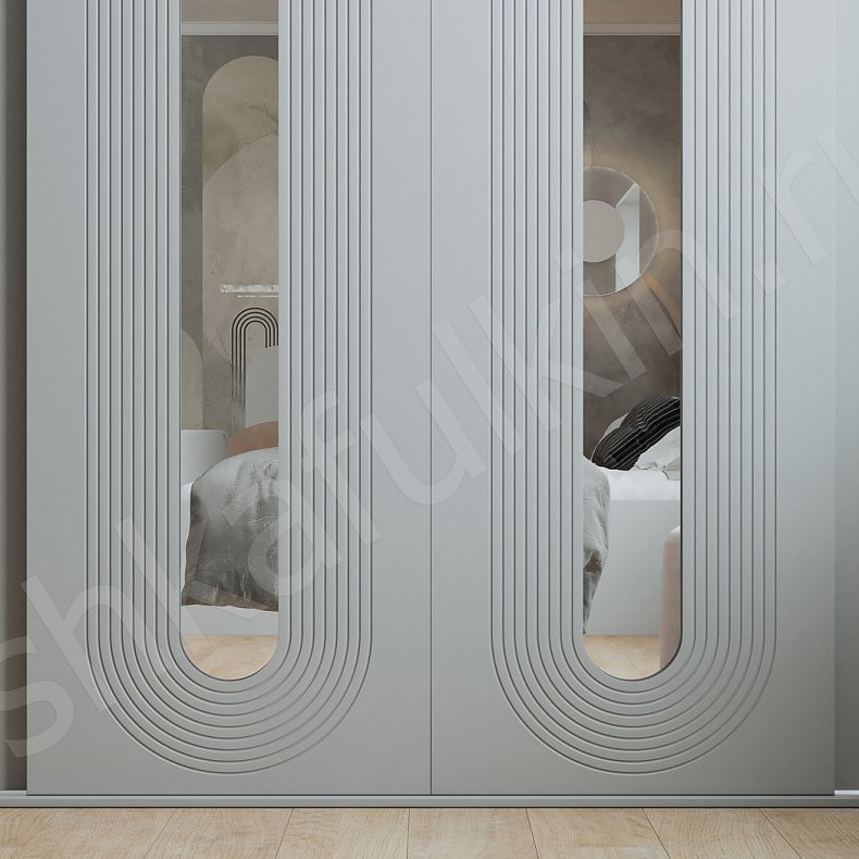 Изображение Шкаф-купе Дзен с зеркалом Светлые Серый Современный 4х створчатые Гостиная Для вещей 3