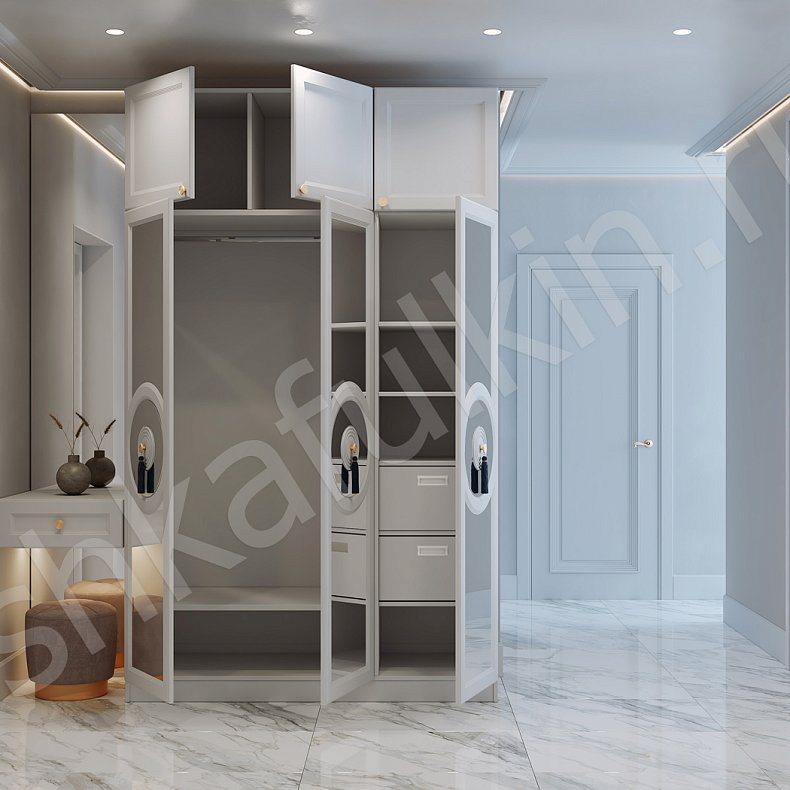 Прихожая Виктория Белый Золото Светлые Неоклассика 3х створчатые Прихожая Для вещей 2