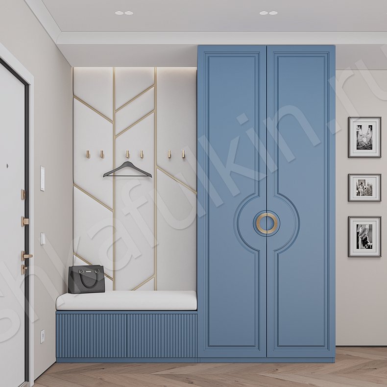 Прихожая Аврора Белый Цветной Синий Светлые Неоклассика 2х створчатые Прихожая Для вещей 1