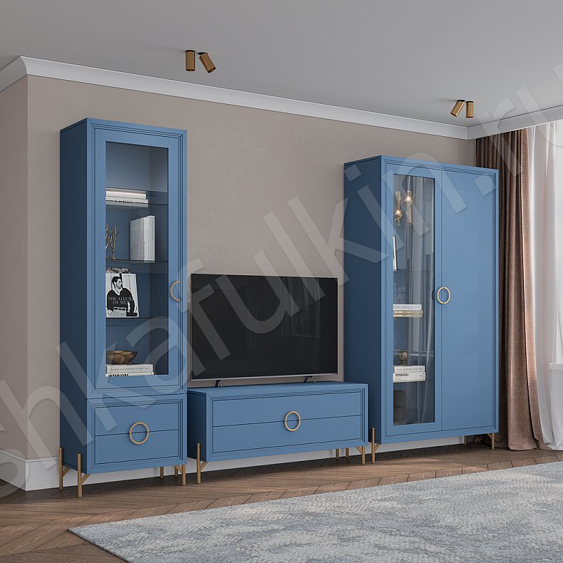 Изображение Стенка Маркиза Зеленый Светлые Синий Коричневый Цветной Белый Неоклассика 2х створчатые Гостиная Под ТВ Для декора Для книг 6