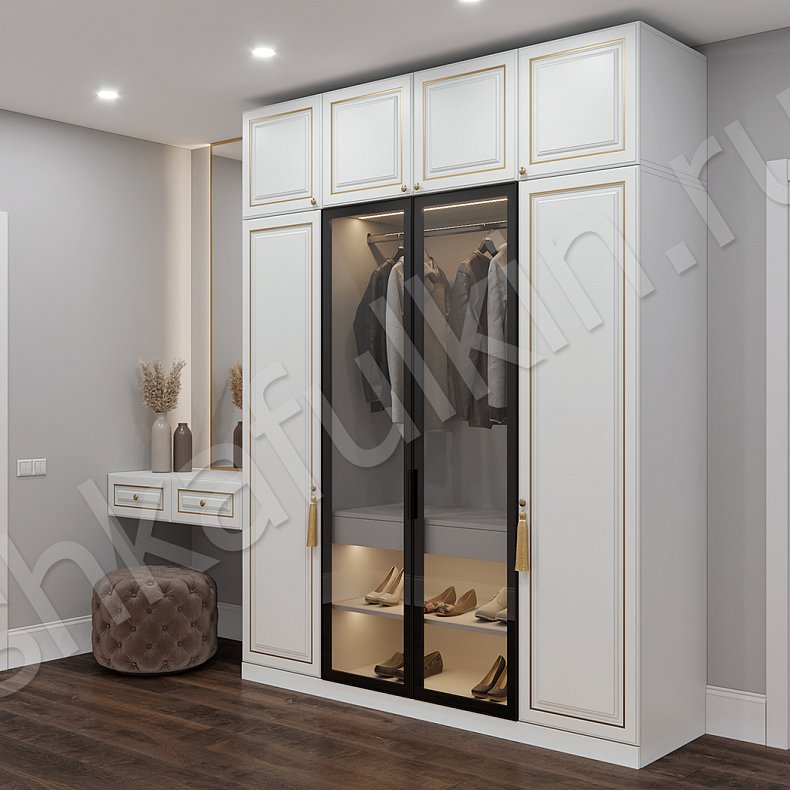 Прихожая Персей Белый Цветной Синий Золото Неоклассика 4х створчатые Прихожая Для вещей