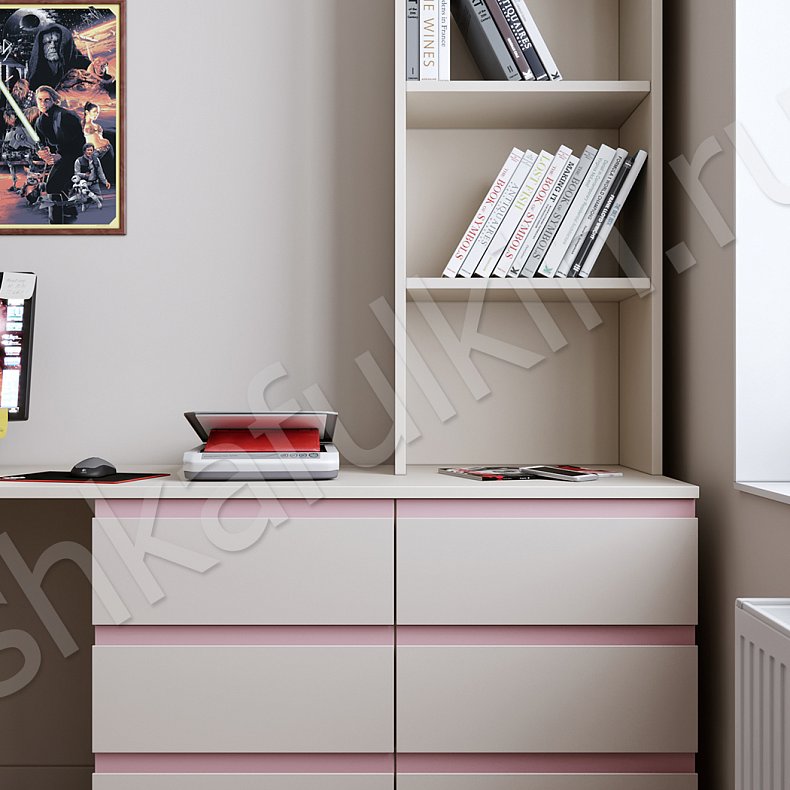 Детская Маргарита Коричневый Светлые Минимализм 4х створчатые Детская Для книг Для вещей 7