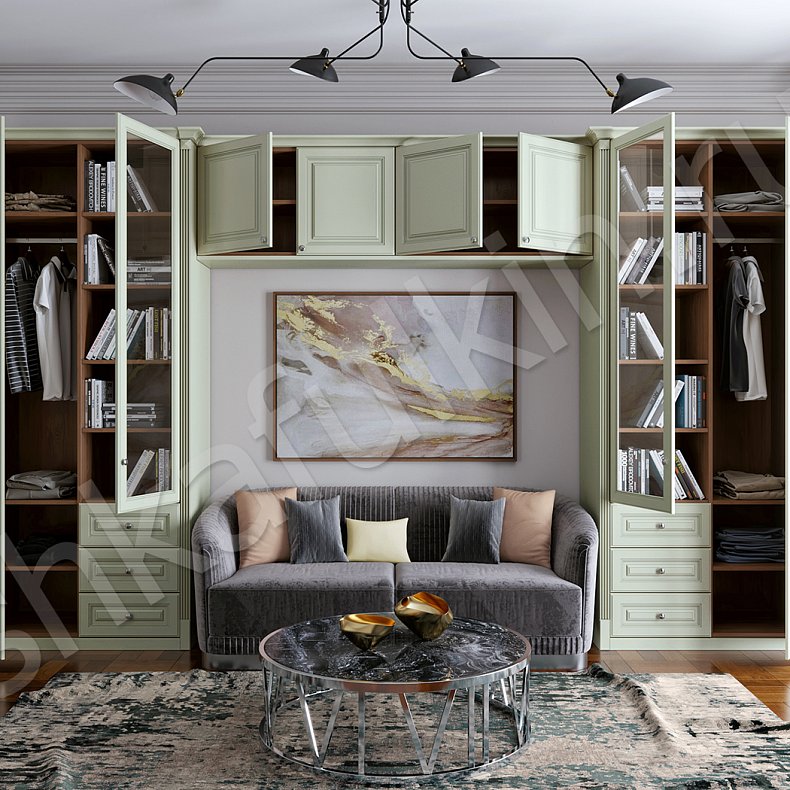 Изображение Шкаф Андриана Коричневый Светлые Зеленый Классика 4х створчатые Детская Для книг Для вещей 12