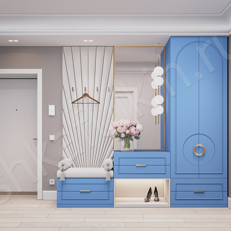Прихожая Маура Цветной Синий Светлые Неоклассика 2х створчатые Прихожая Для вещей 1