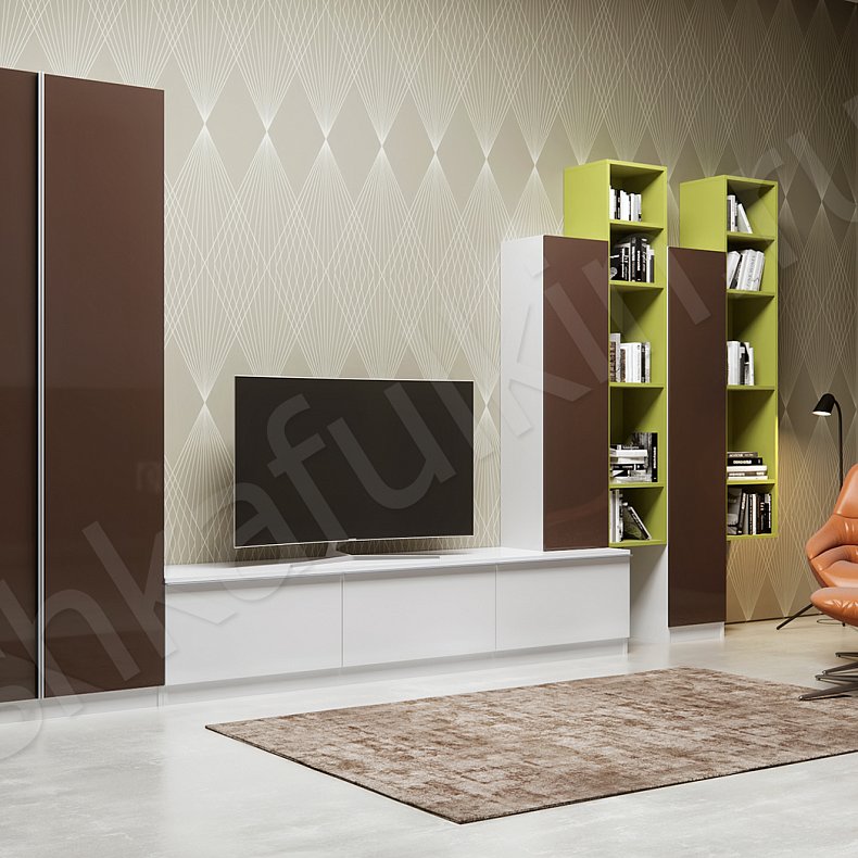 Изображение Стенка Бушерон Цветной Модерн 2х створчатые Гостиная Для вещей Под ТВ Для книг 1