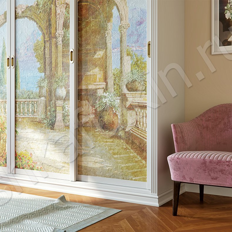 Изображение Корпусный шкаф-купе Одиссей Светлые Цветной Белый Классика 4х створчатые Гостиная Для вещей 5