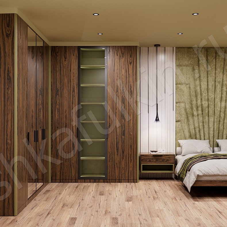 Угловой шкаф Витторио Зеленый Темные Древесный Современный  Спальня Для вещей Для белья 1