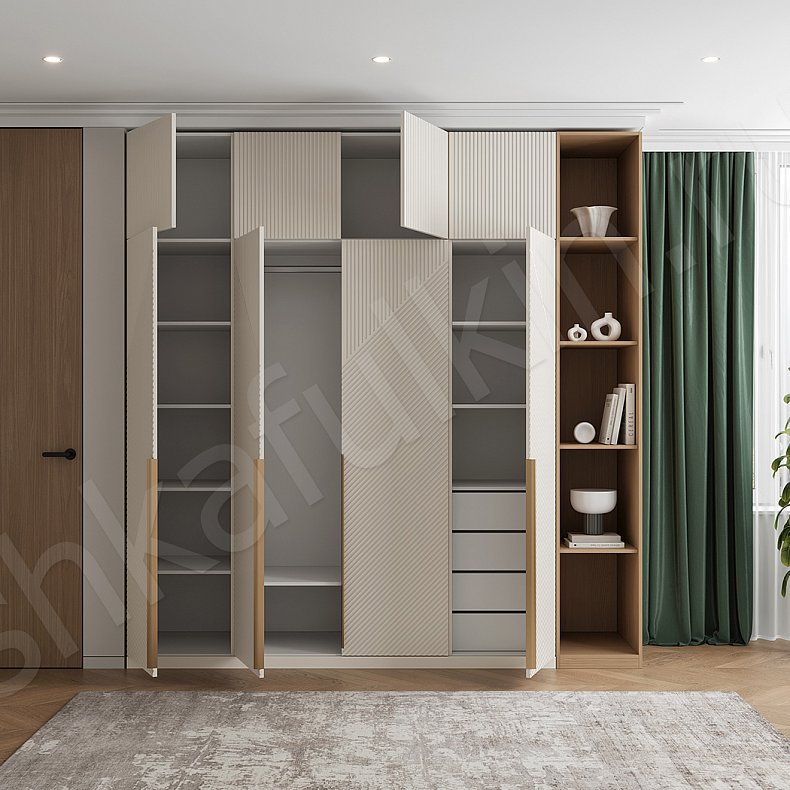 Изображение Шкаф со стеллажом Нотариус Белый Древесный Светлые Современный 4х створчатые Гостиная Для книг Для декора Для вещей 3