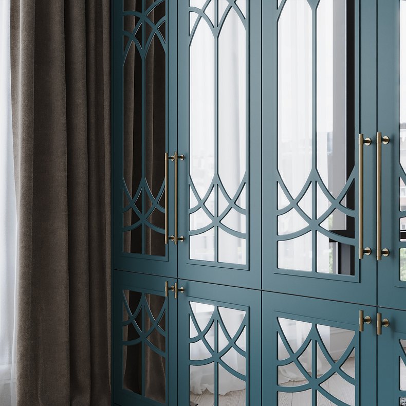Шкаф с зеркалом Стефани Цветной Синий Зеленый Неоклассика 4х створчатые Гостиная Для вещей 3