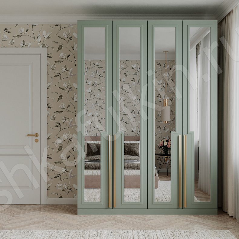 Изображение Шкаф с зеркалом Танзано Зеленый Модерн 4х створчатые Спальня Для вещей 1