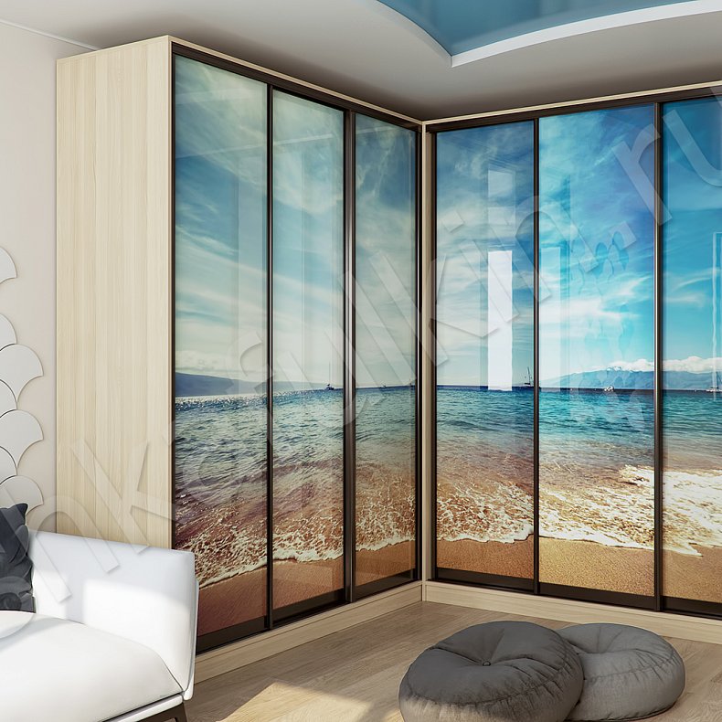 Изображение Угловой шкаф-купе Море Цветной Современный 6и створчатые Гостиная Для вещей 2