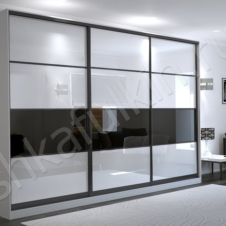 Корпусный шкаф-купе Черный Дафнис  Модерн 3х створчатые Гостиная Для вещей