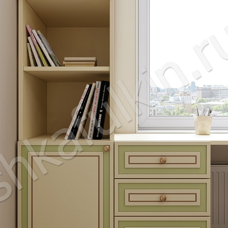 Изображение Детская Лора Белый Цветной Розовый Светлые Зеленый Классика 4х створчатые Детская Для книг Под ТВ Для вещей 5