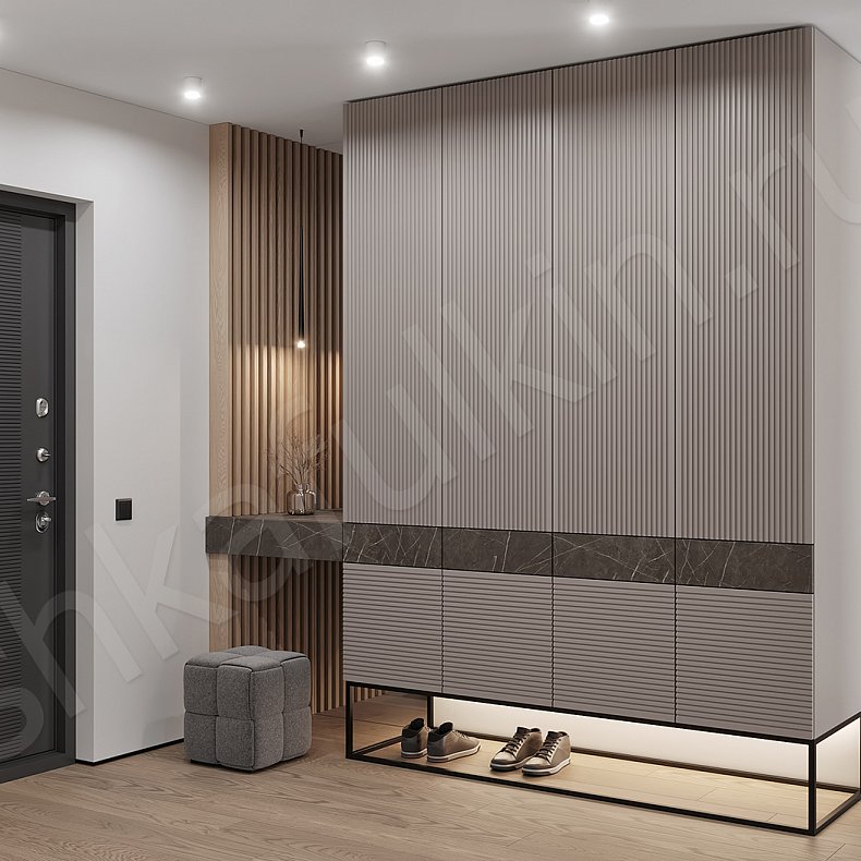 Шкаф в прихожую Шондер Древесный Темные Серый Современный 4х створчатые Прихожая Для вещей 1