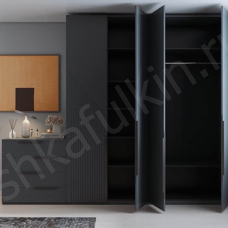 Изображение Гарнитур Фигаро Белый Светлые Серый Модерн 4х створчатые Спальня Для вещей 12