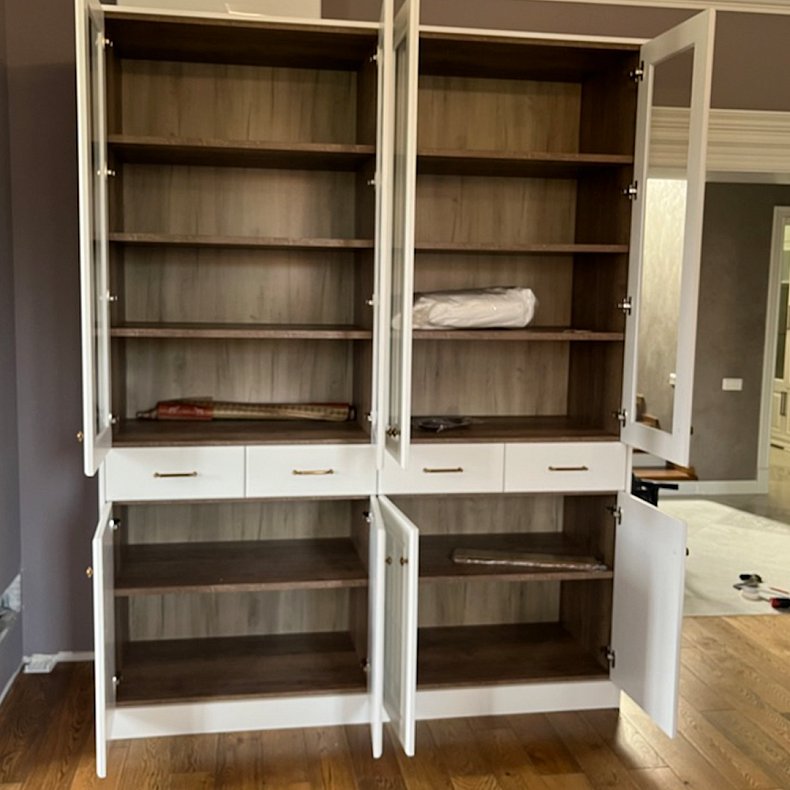 Книжный шкаф Антида Светлые Серый Классика 4х створчатые Гостиная Для книг 7