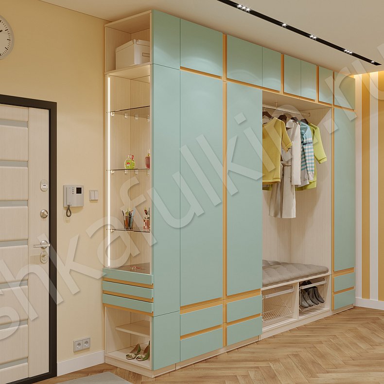 Изображение Прихожая Карибия Древесный Цветной Минимализм 3х створчатые Прихожая Для вещей 5